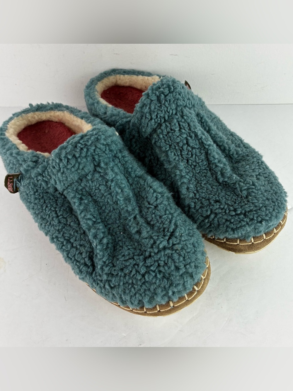 L.L. Bean Teal Faux Fur Cozy Slipper Slides
